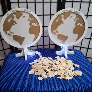 Our Adventure Begins Globe Guest Book Set - White and Brown